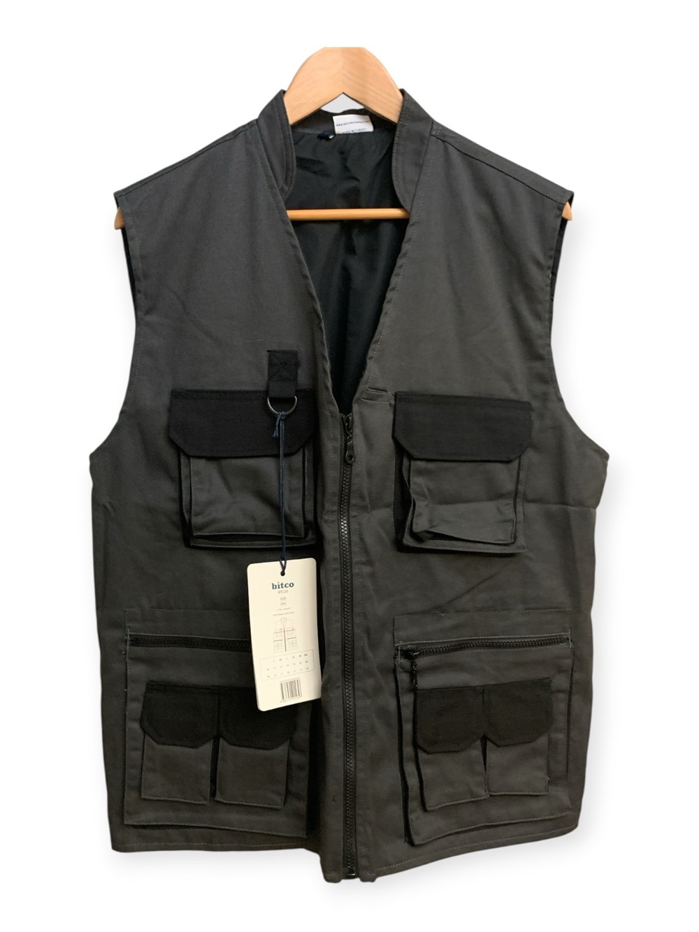 Men's Dark Gray Utility Vest with Multi-Pocket Design